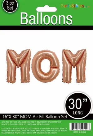 16" Letter Set "MOM" Mylar Balloon - Rose Gold