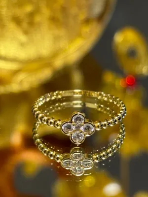 18K Gold Flower Ring with Zircon Stone