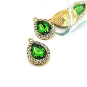 2 Pieces Bright Green and Diamond Rhinestone Pendants