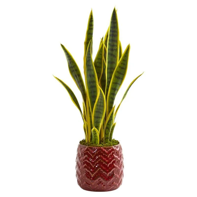 2' Sansevieria Artificial Plant in Red Planter