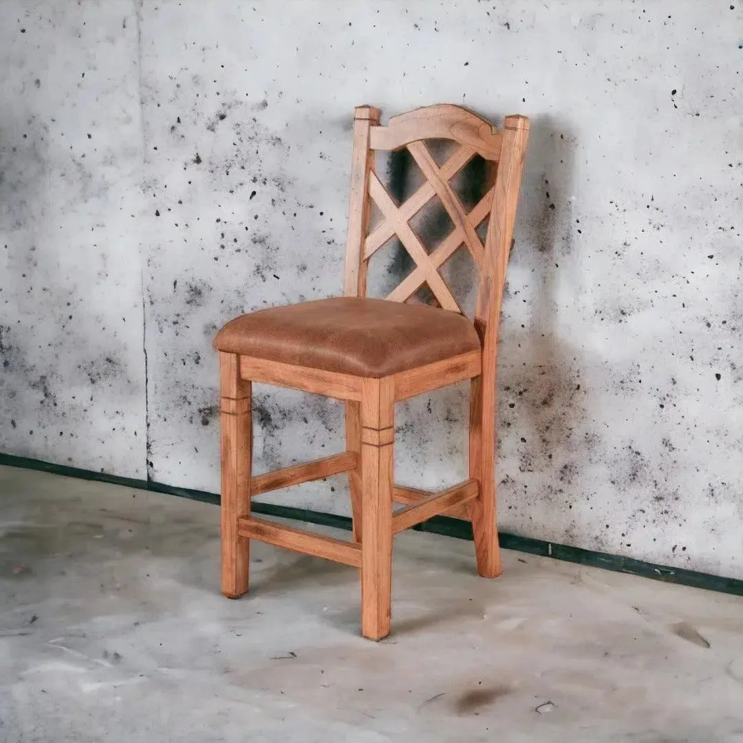 24" Crossback Solid Wood Counter Height Barstool in Rustic Oak