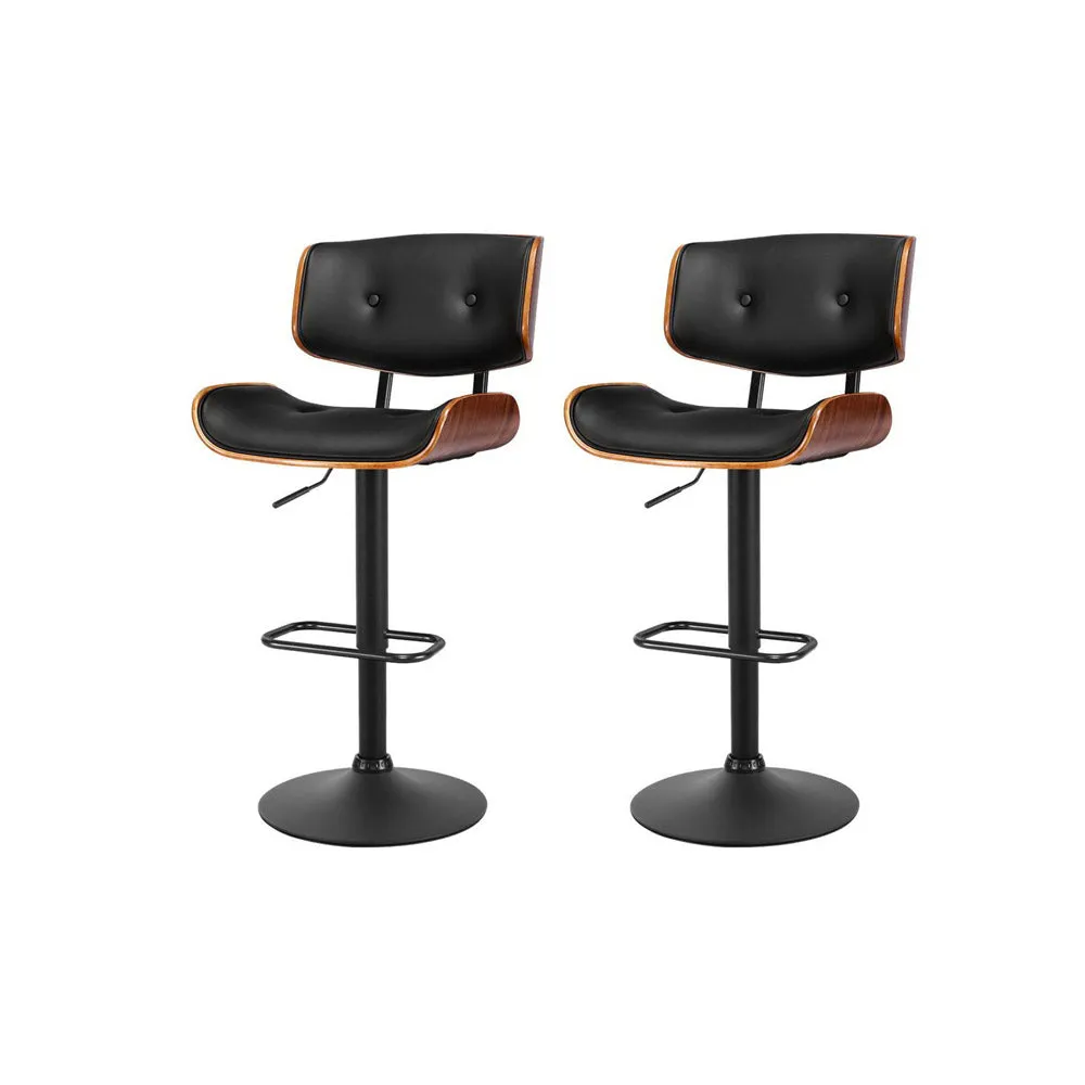 360° Rotatable Black PU Leather Bar Stools Set - Artiss