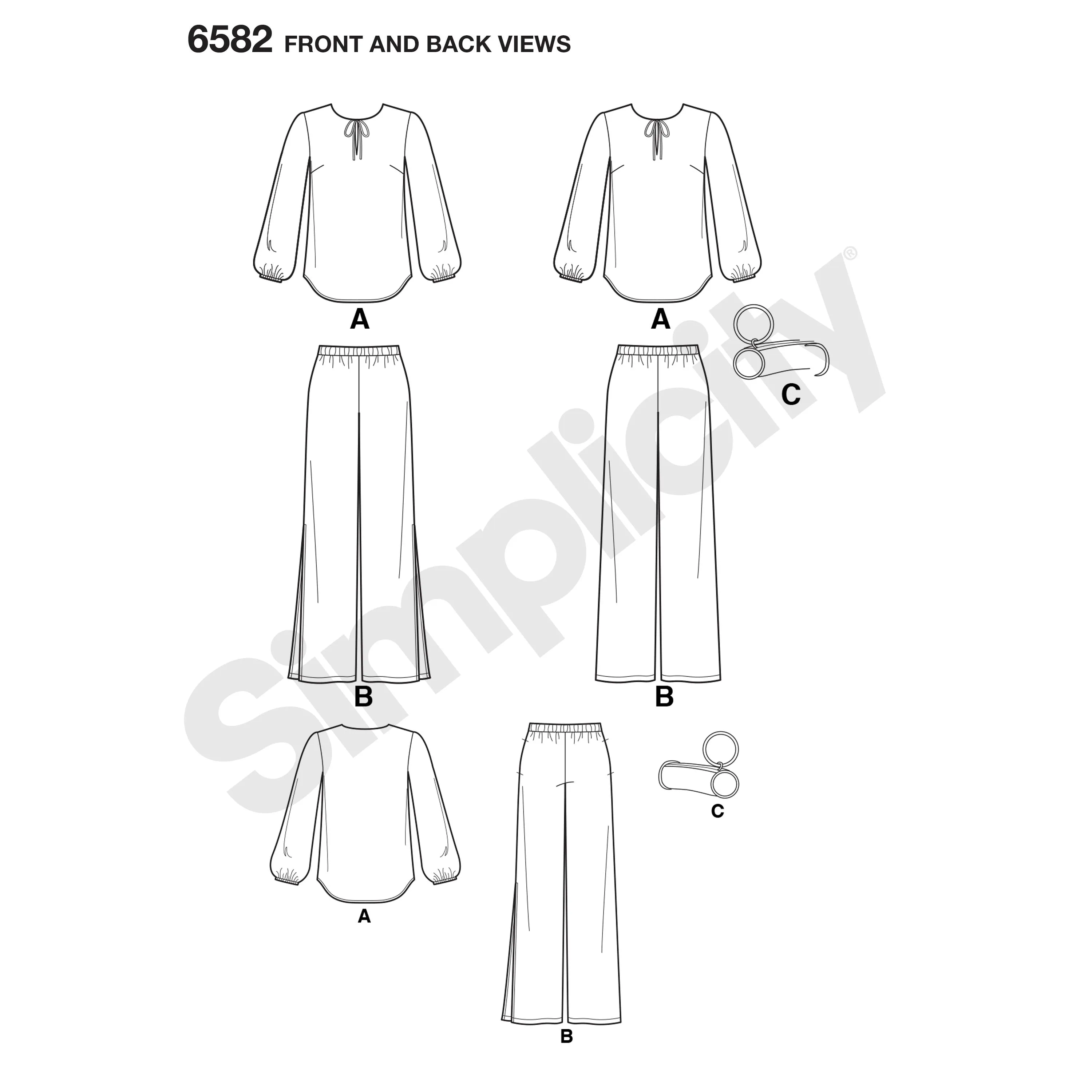 6582 New Look Pattern 6582 Misses' Pant, Top and Clutch