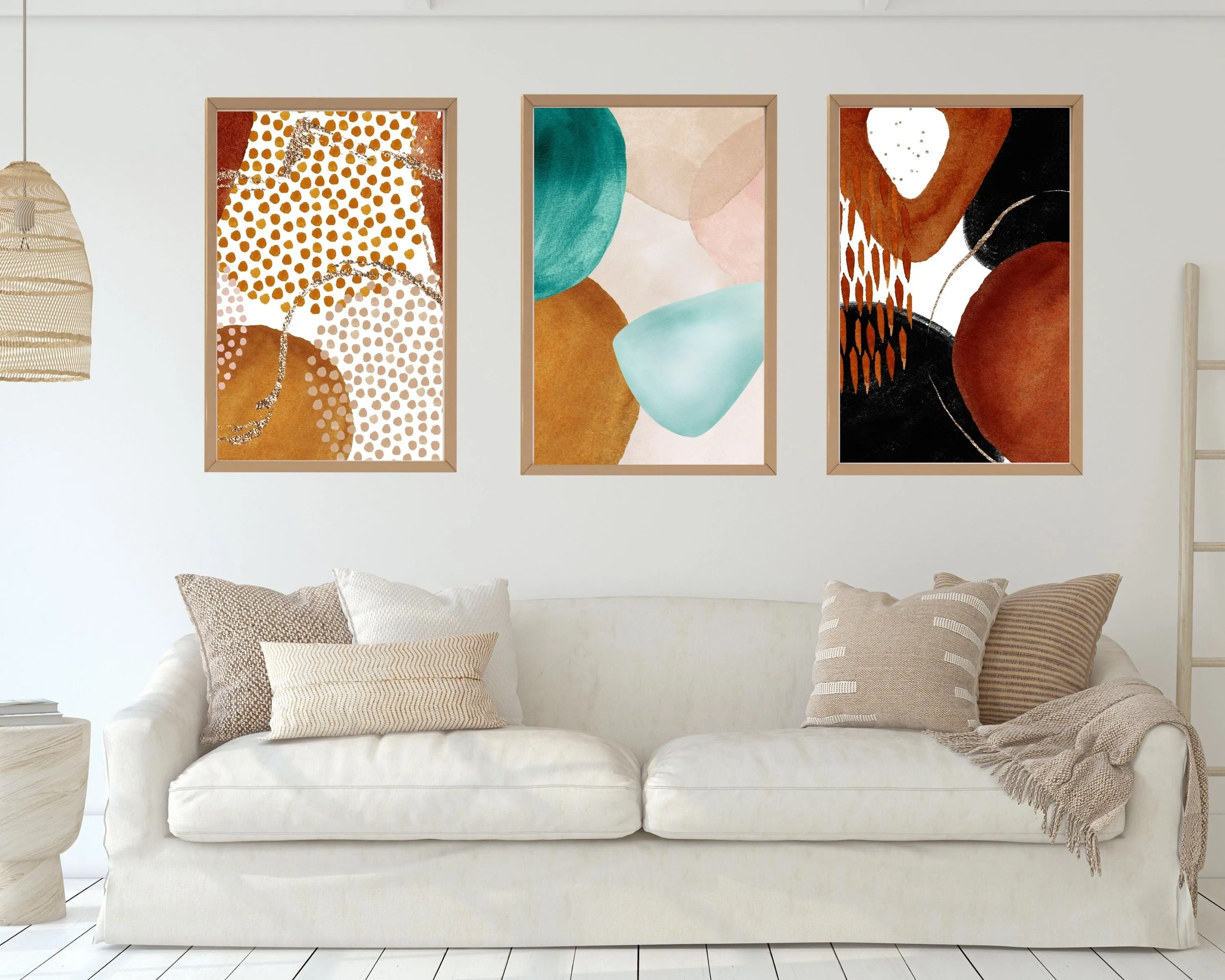 Abstract Boho Art Prints | Blush Pink Teal Green Burnt Orange