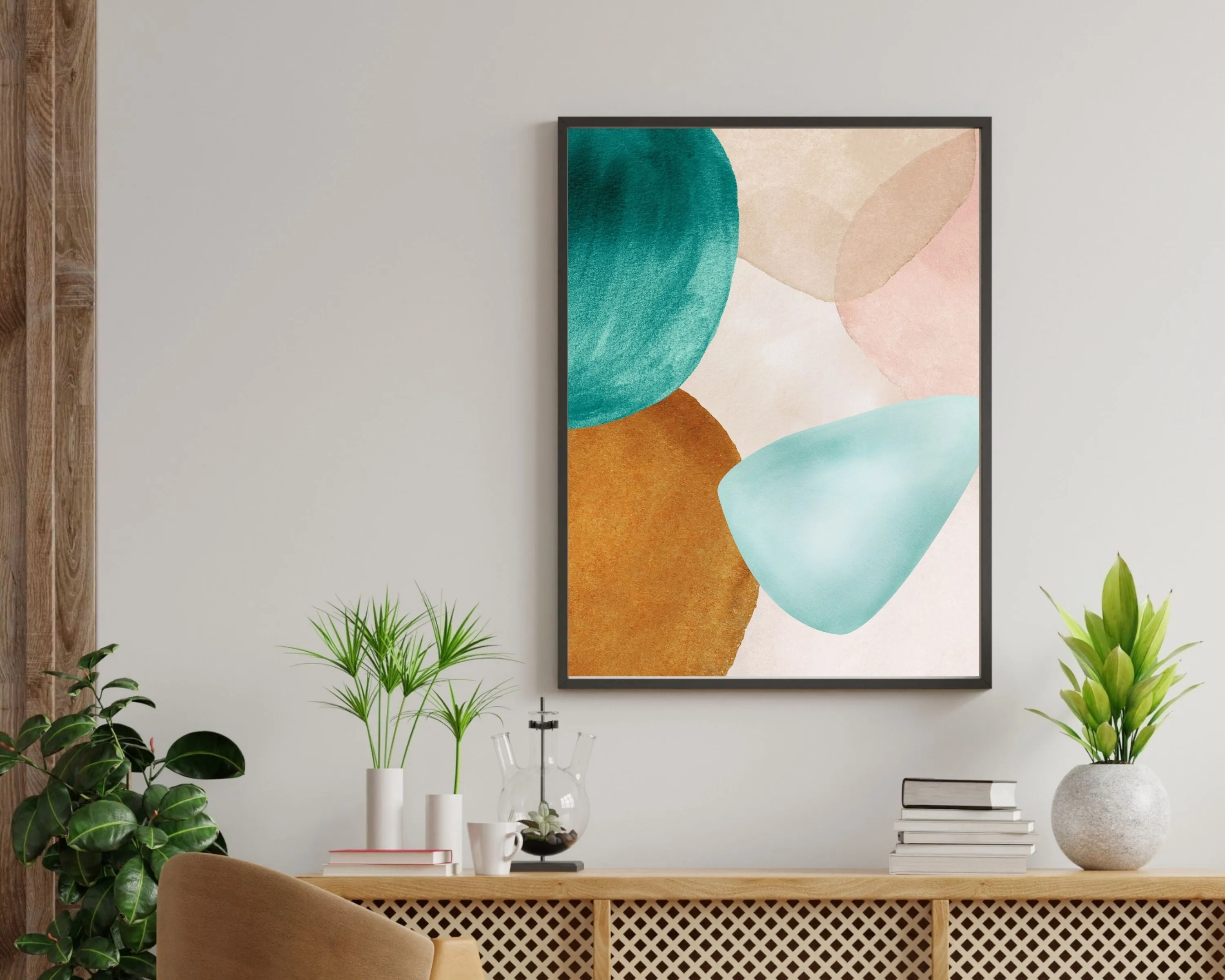 Abstract Boho Art Prints | Blush Pink Teal Green Burnt Orange