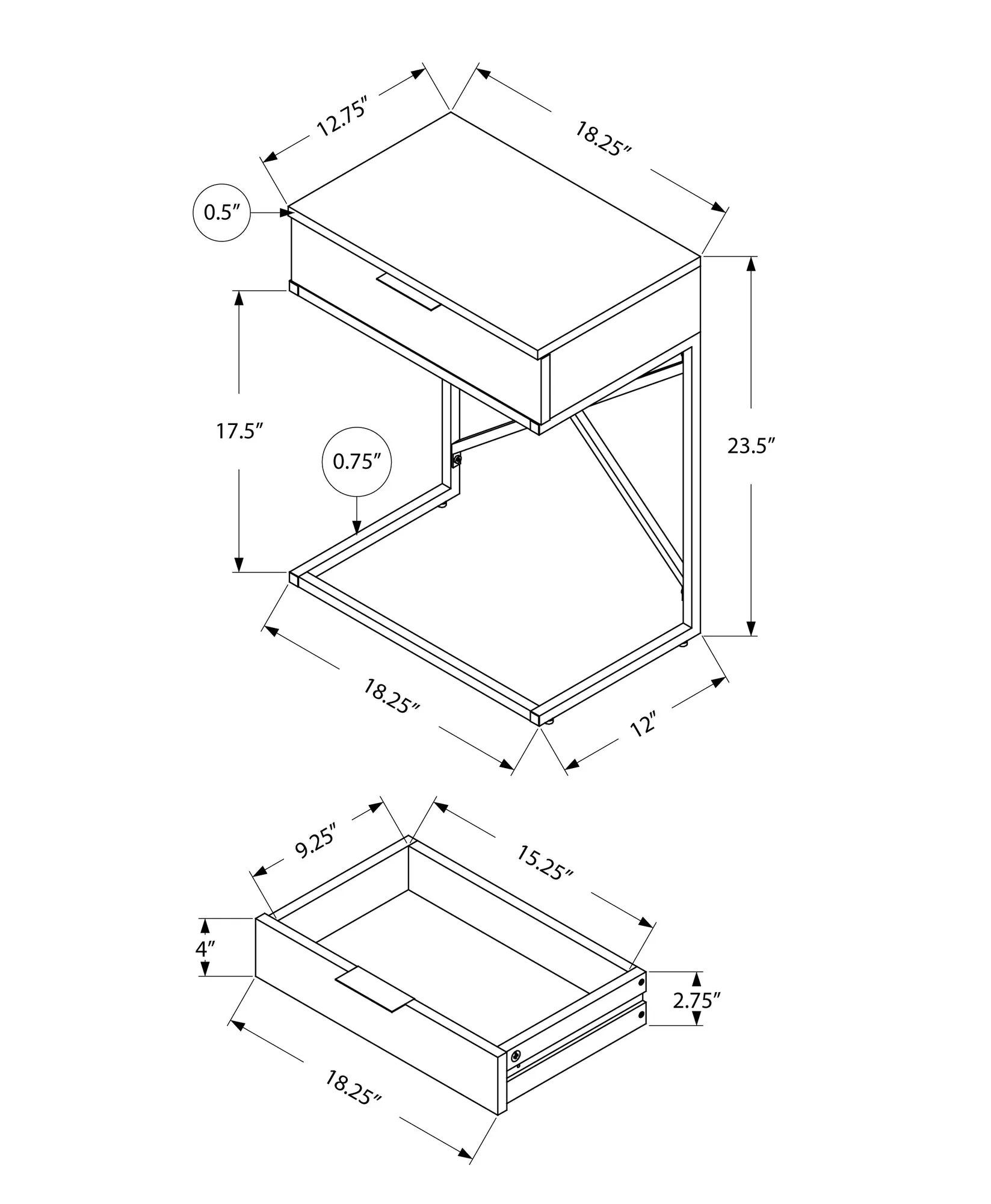 Accent Table - 24"H / Glossy White / Chrome Metal