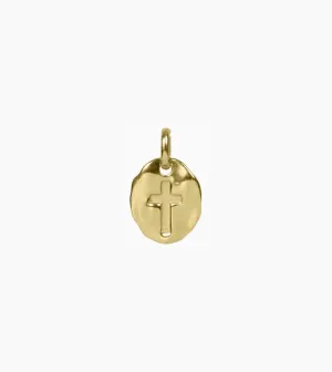 Antique Hammered Cross Charm Pendant (Gold)