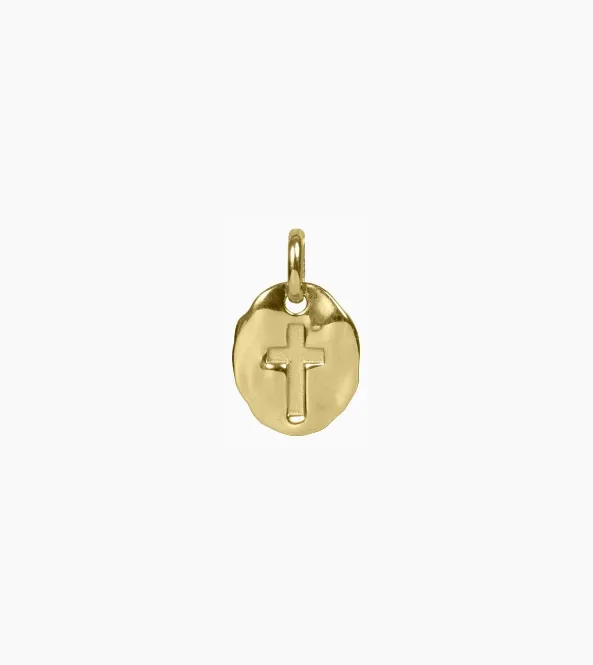 Antique Hammered Cross Charm Pendant (Gold)