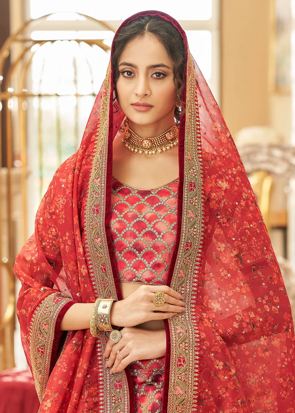 Appealing Red Art Silk Embroidery Wedding Lehenga Choli