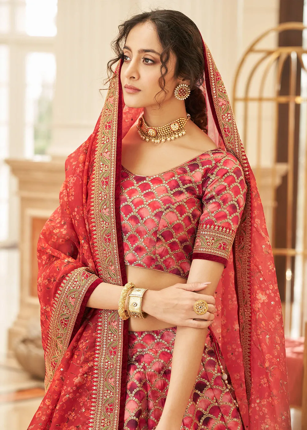 Appealing Red Art Silk Embroidery Wedding Lehenga Choli