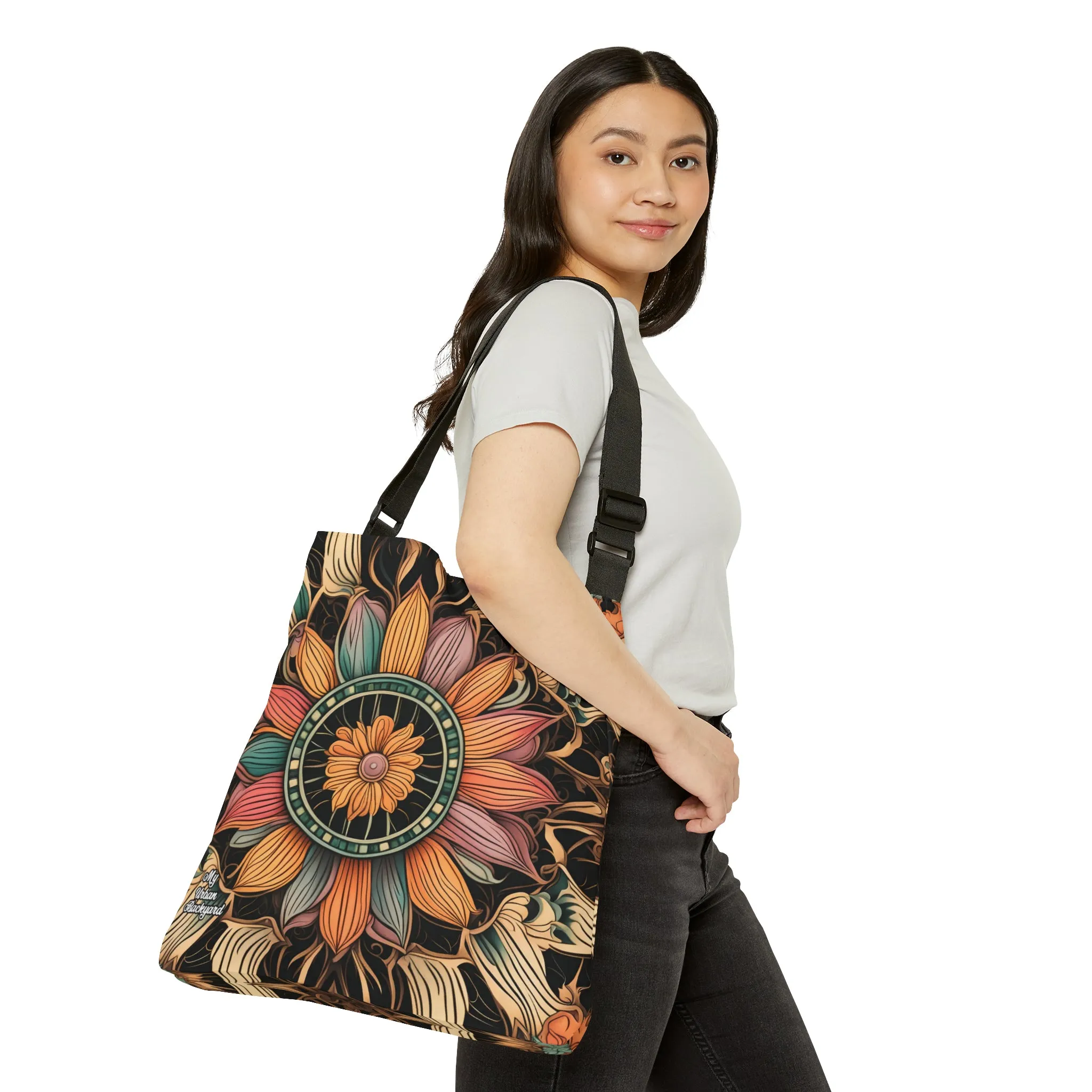 Art Deco Flowers, Tote Bag with Adjustable Strap - Trendy and Versatile