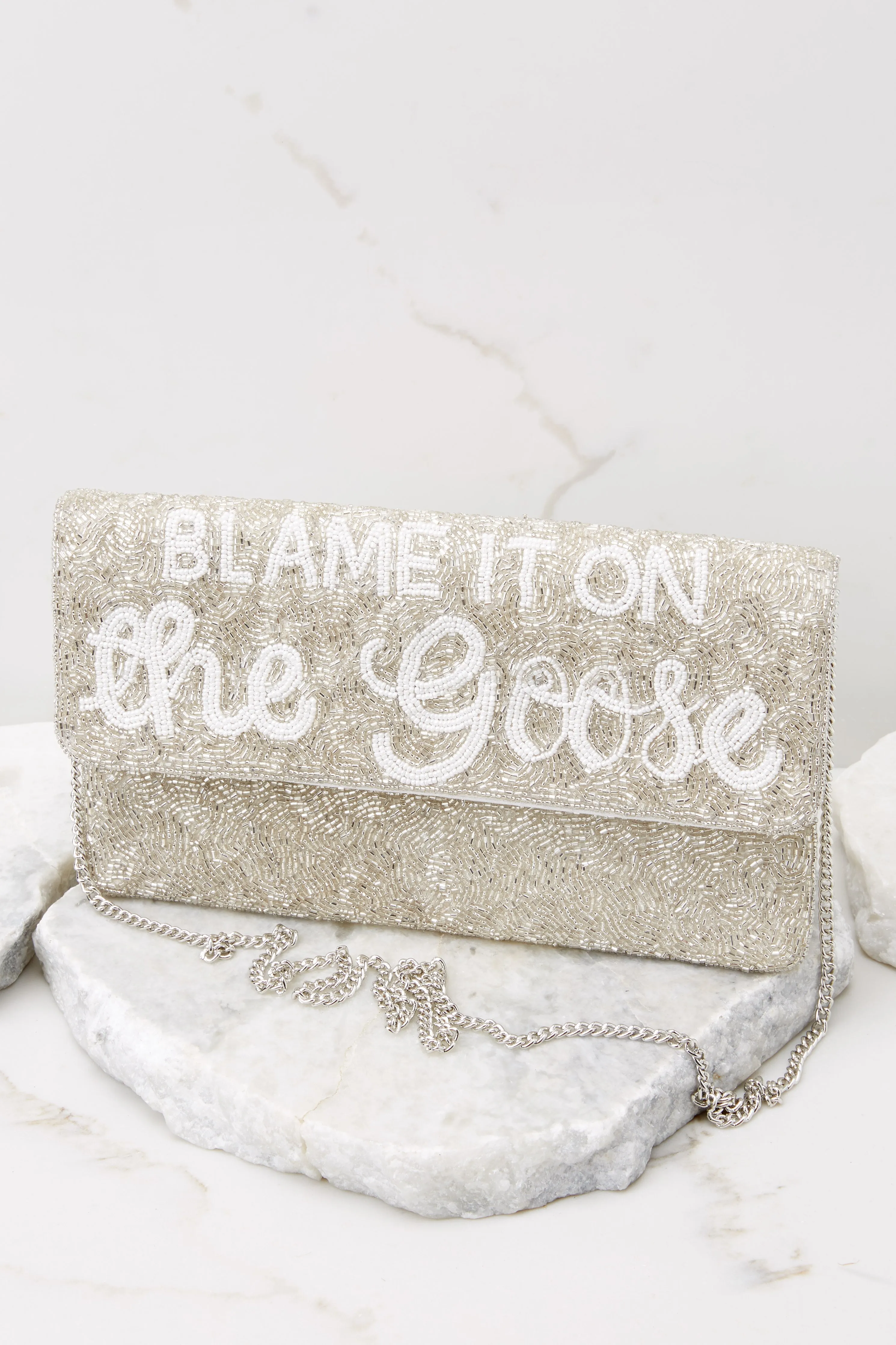 Bad And Boozy Silver Beaded Clutch