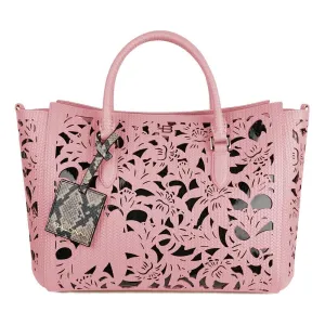 Baldinini Trend Chic Pink Calfskin Handbag with Floral Accents