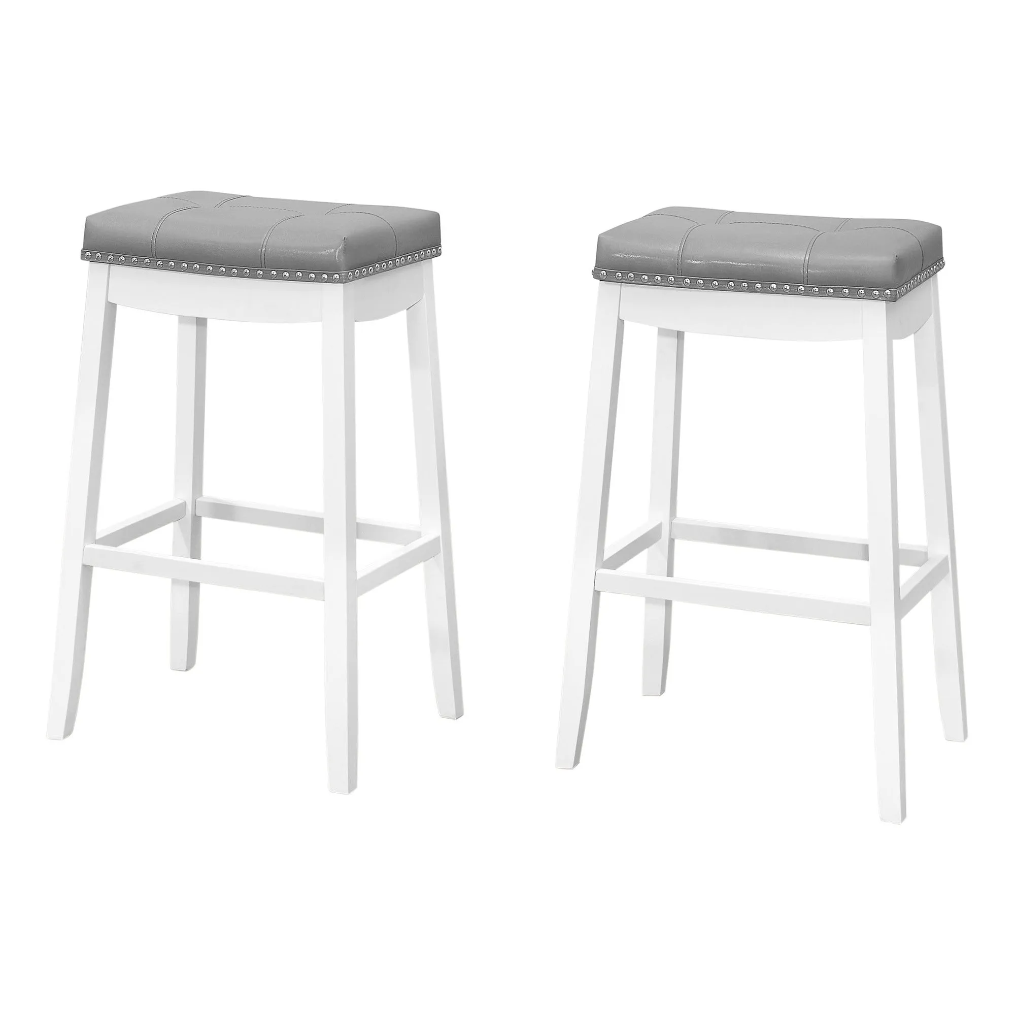 Barstool - 2Pcs / 29"H / Grey Leather-Look / White