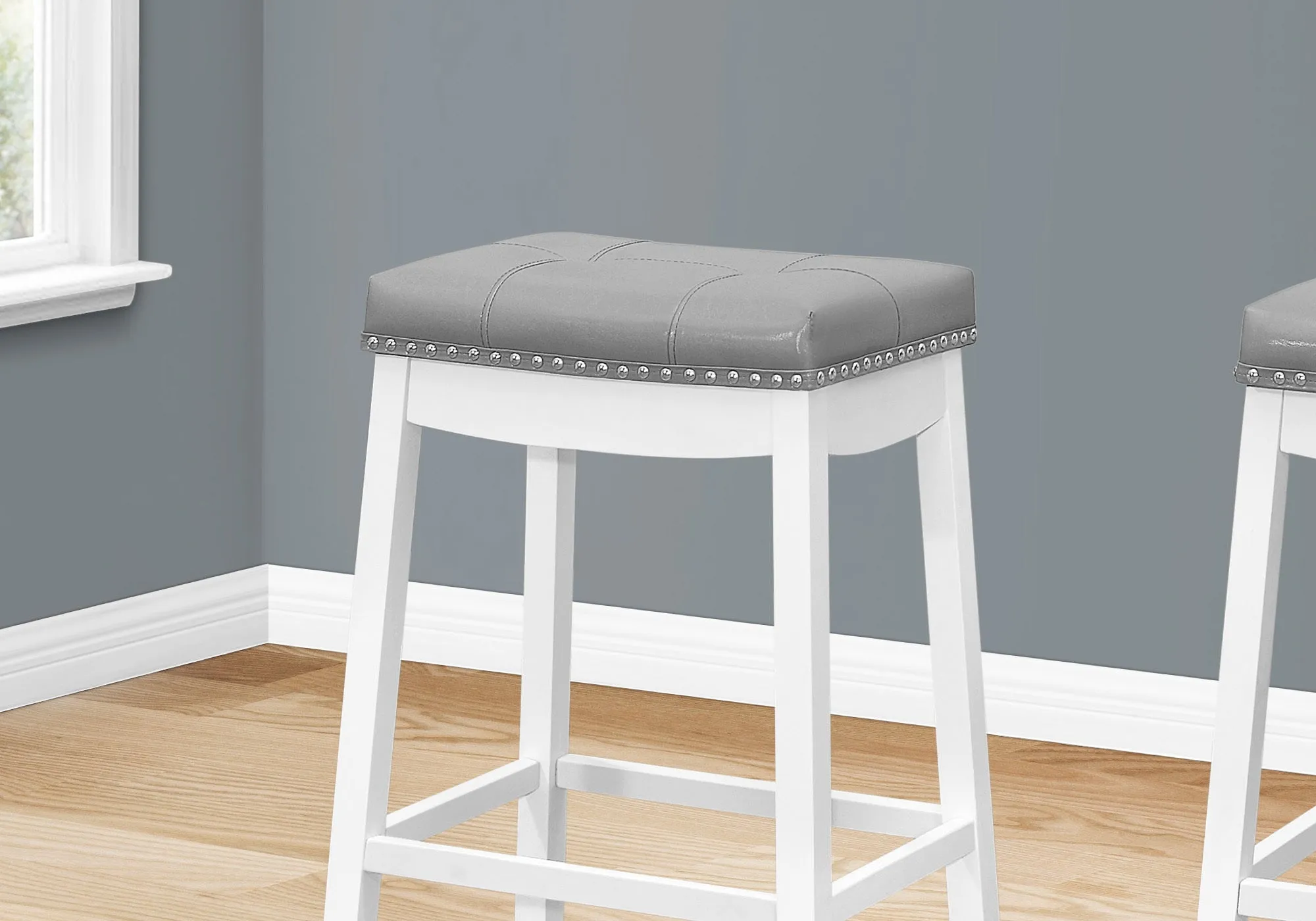 Barstool - 2Pcs / 29"H / Grey Leather-Look / White