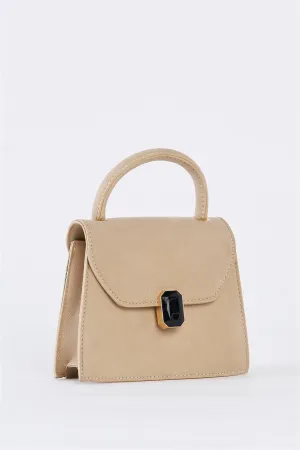 Beige Vintage Inspired Purse With Gem Closure Detail /3 Bags