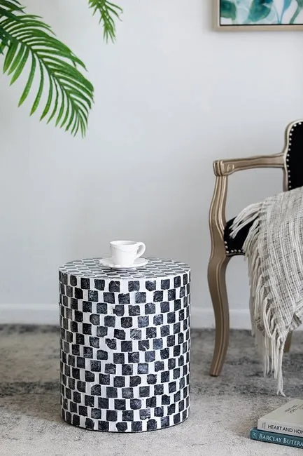 Black & White Mosaic Tiled Stool