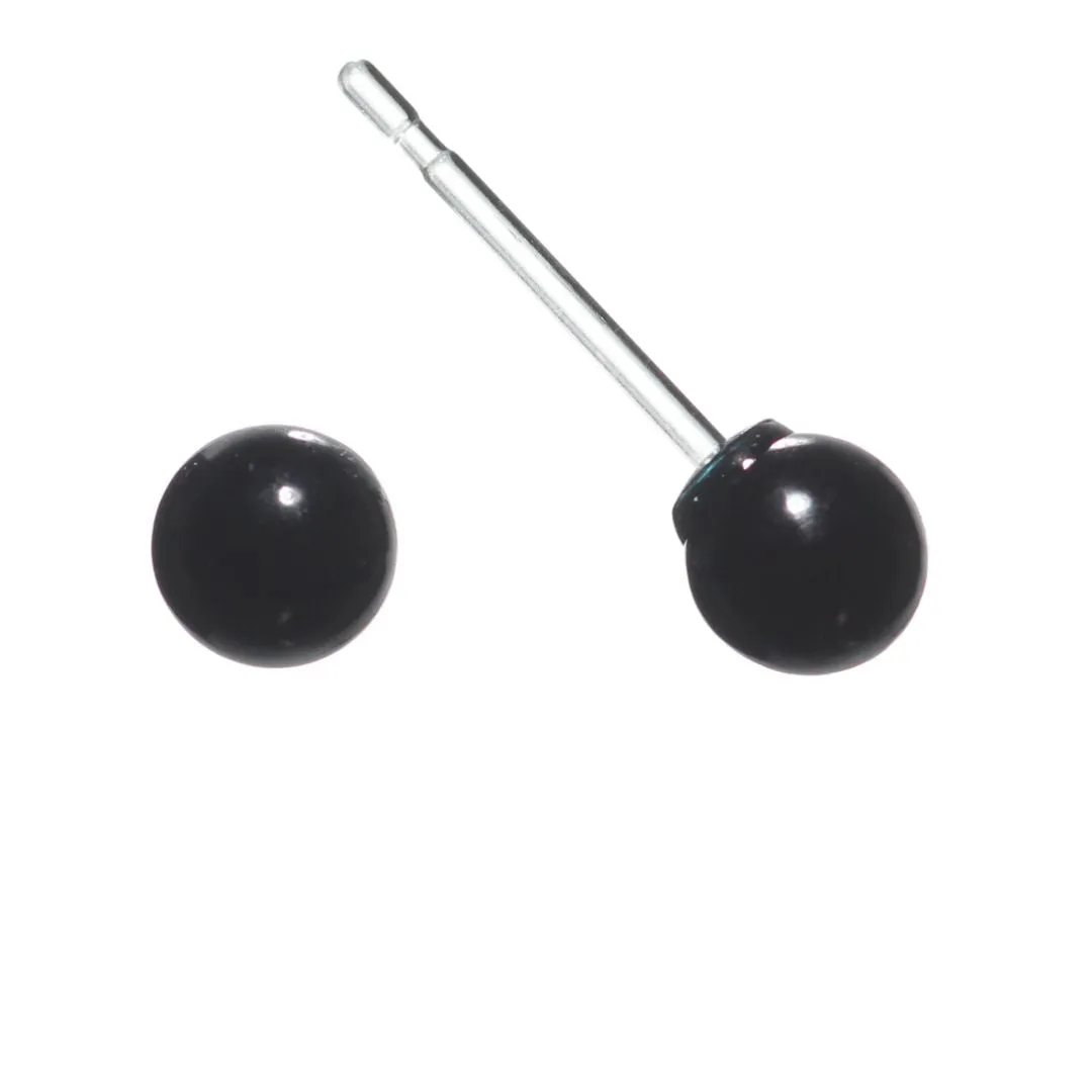 Black Pearl Studs Hypoallergenic Earrings for Sensitive Ears Made with Plastic Posts