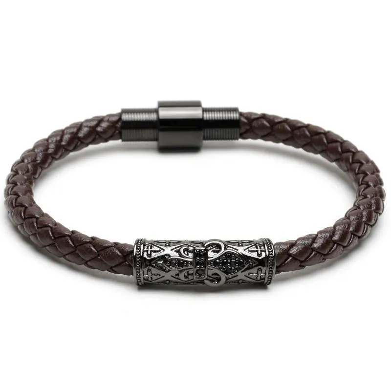 Braided Cow Leather Titanium Steel Bracelet