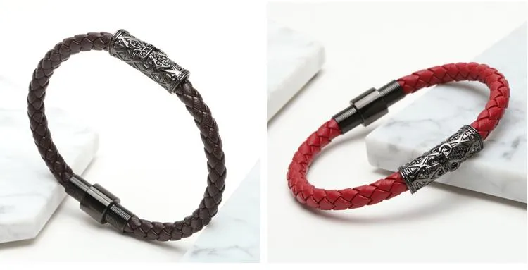 Braided Cow Leather Titanium Steel Bracelet