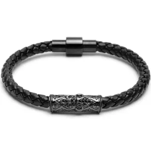 Braided Cow Leather Titanium Steel Bracelet