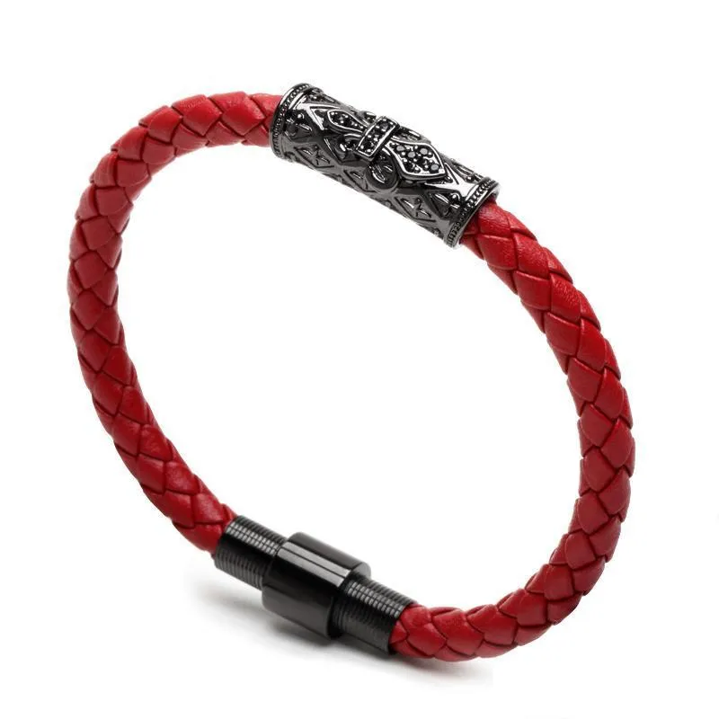 Braided Cow Leather Titanium Steel Bracelet