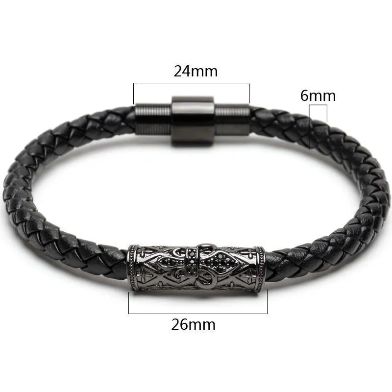 Braided Cow Leather Titanium Steel Bracelet