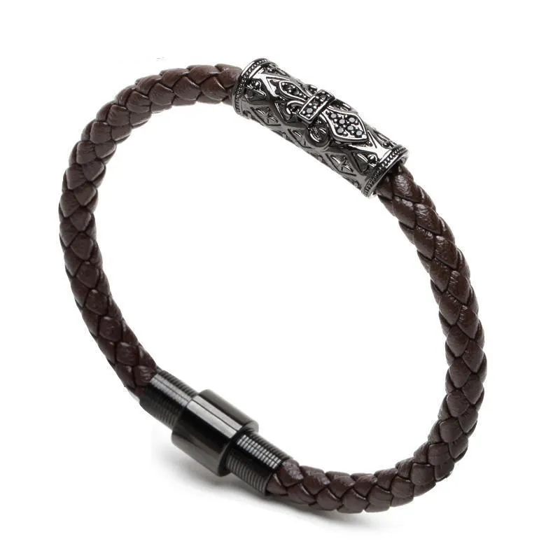 Braided Cow Leather Titanium Steel Bracelet