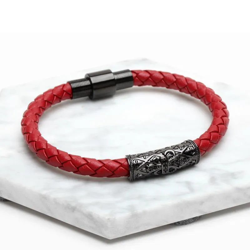 Braided Cow Leather Titanium Steel Bracelet