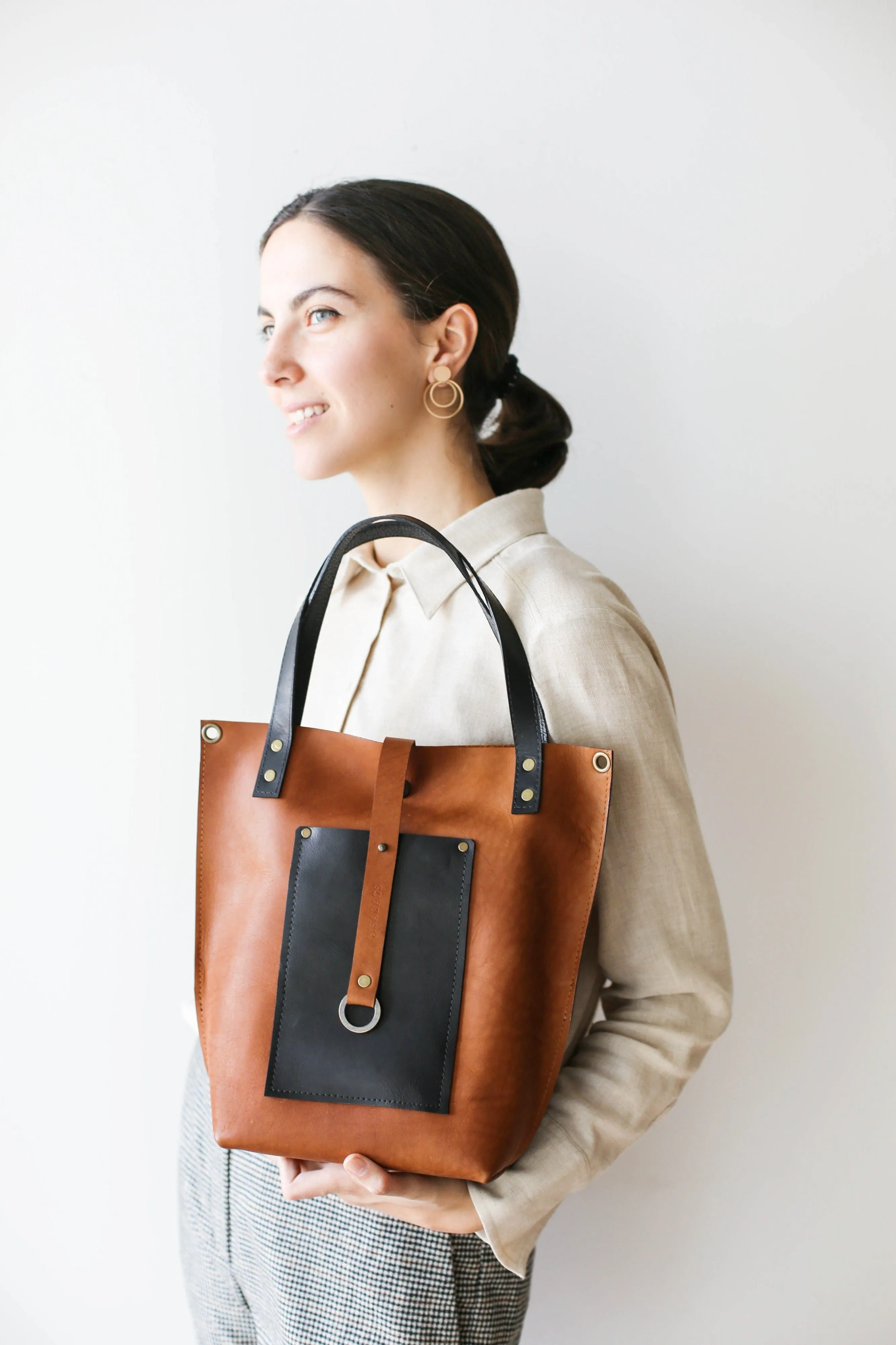 Brown w/Black Leather Tote