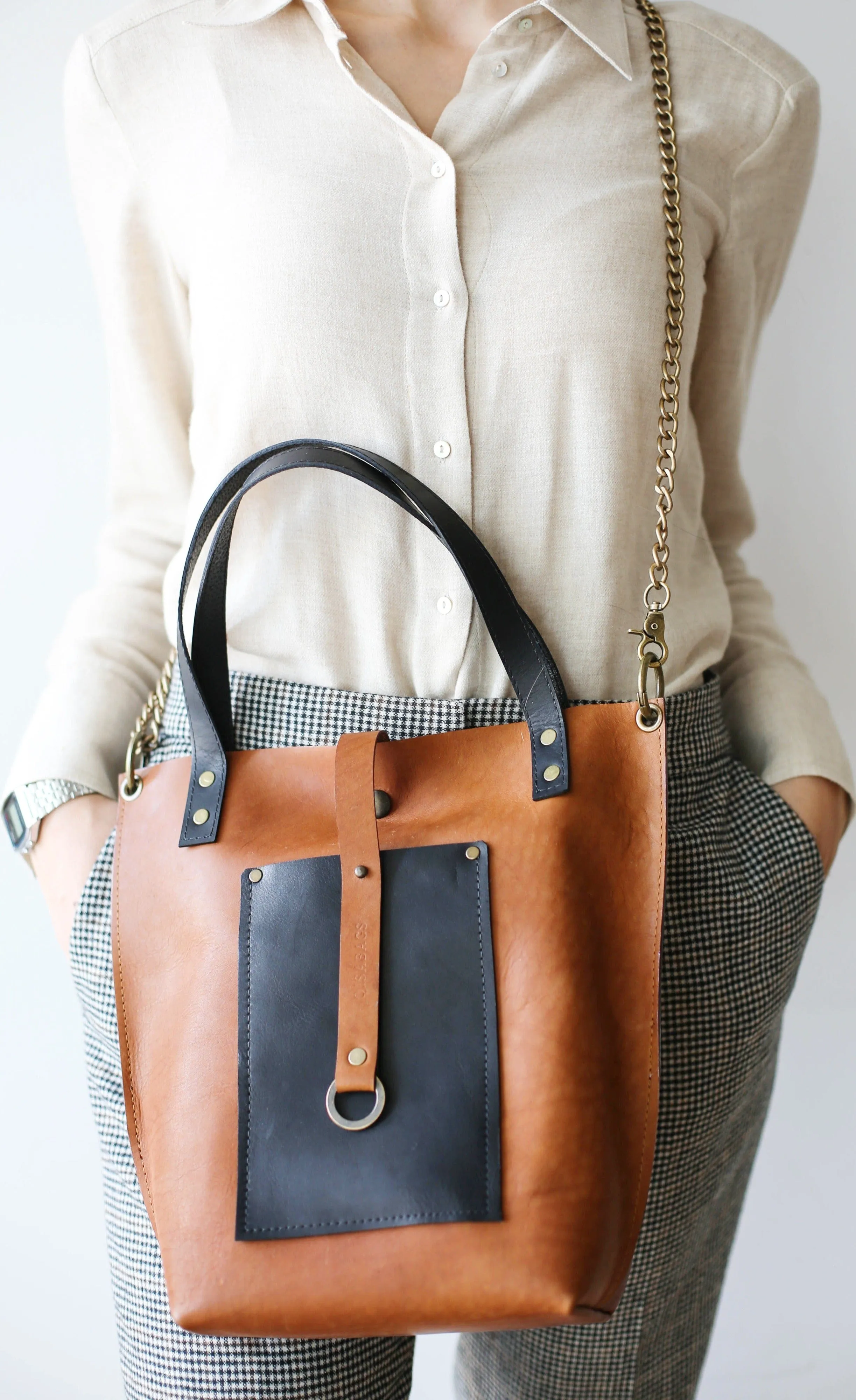 Brown w/Black Leather Tote