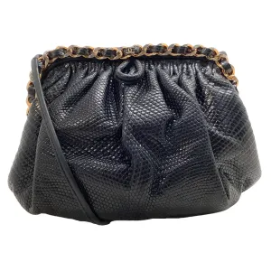 Chanel Vintage 1980's Black Nappa Leather Frame Bag with Chain Detail