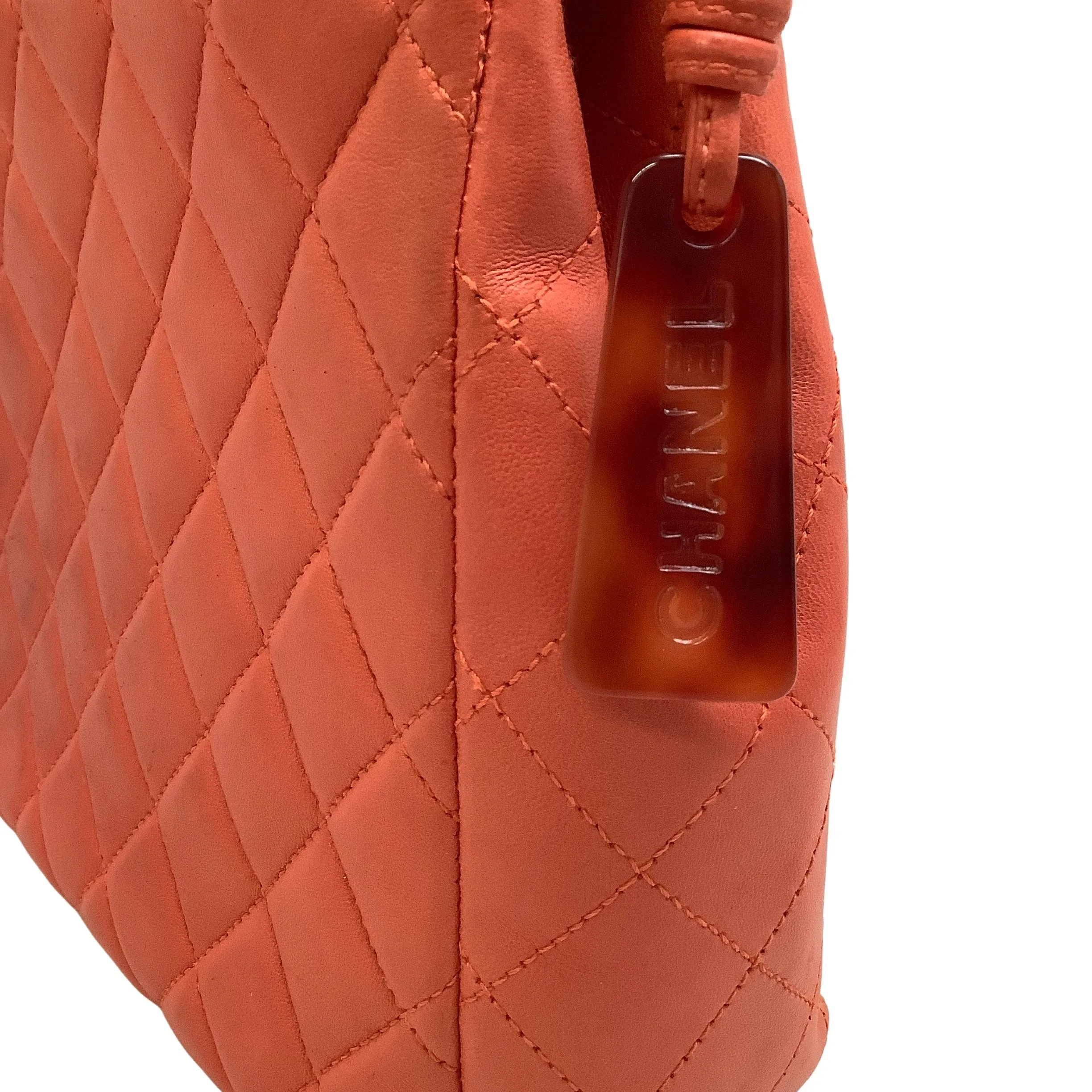 Chanel Vintage Orange Lambskin Leather Quilted Shoulder Bag with Tortoise Acrylic Hardware