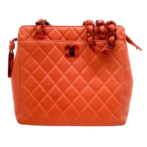 Chanel Vintage Orange Lambskin Leather Quilted Shoulder Bag with Tortoise Acrylic Hardware