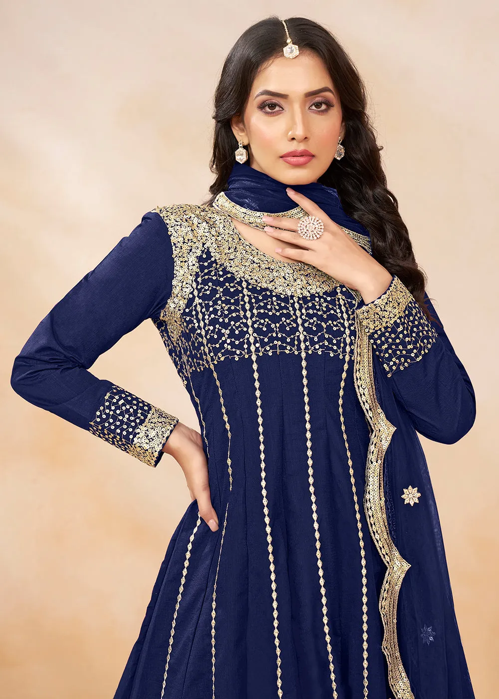 Charming Blue Punjabi Dhoti Style Festive Party Suit