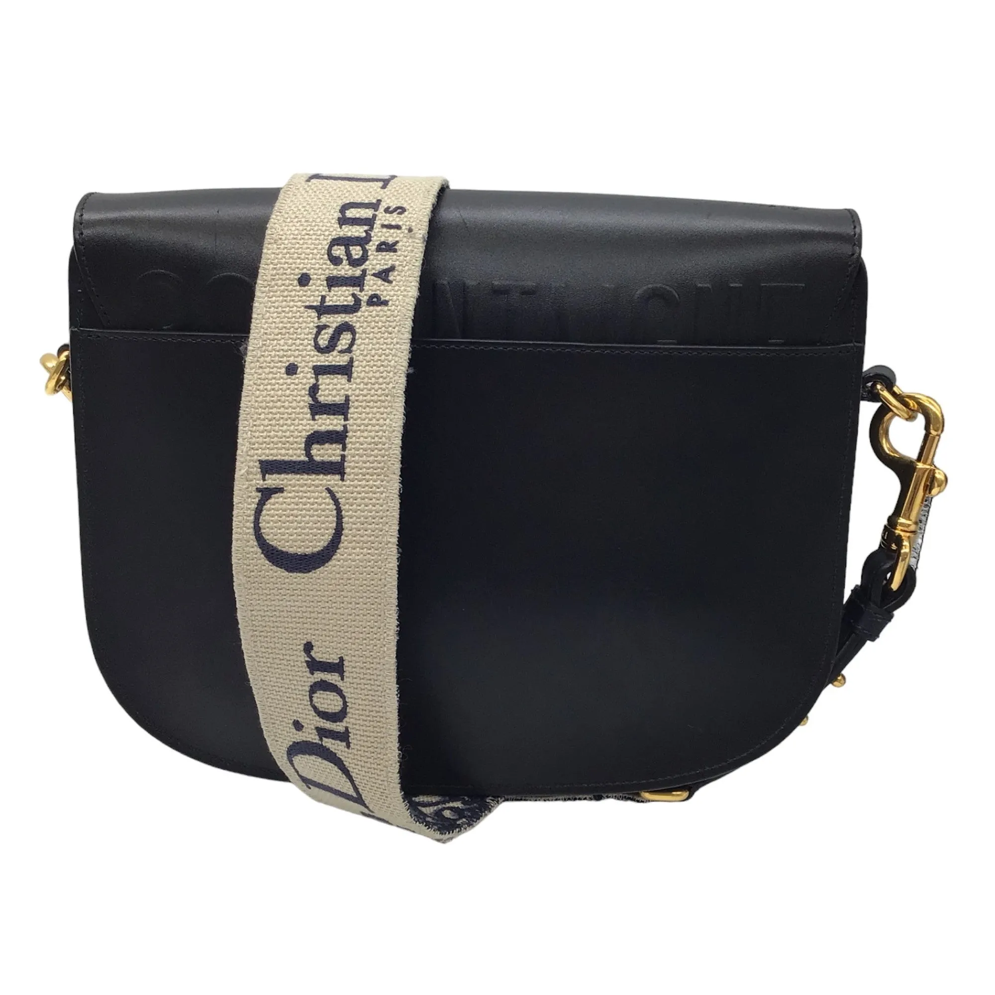 Christian Dior Black / Blue Dior Oblique Embroidered Shoulder Strap Calfskin Leather Large Dior Bobby Bag