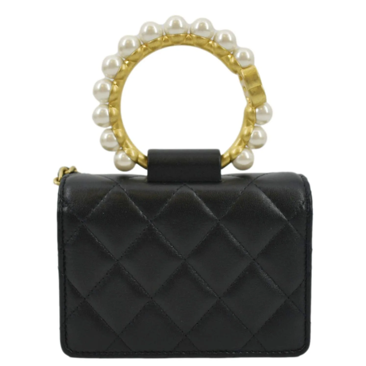 CL Pearl Mini Quilted Leather Top Handle Shoulder Bag Black