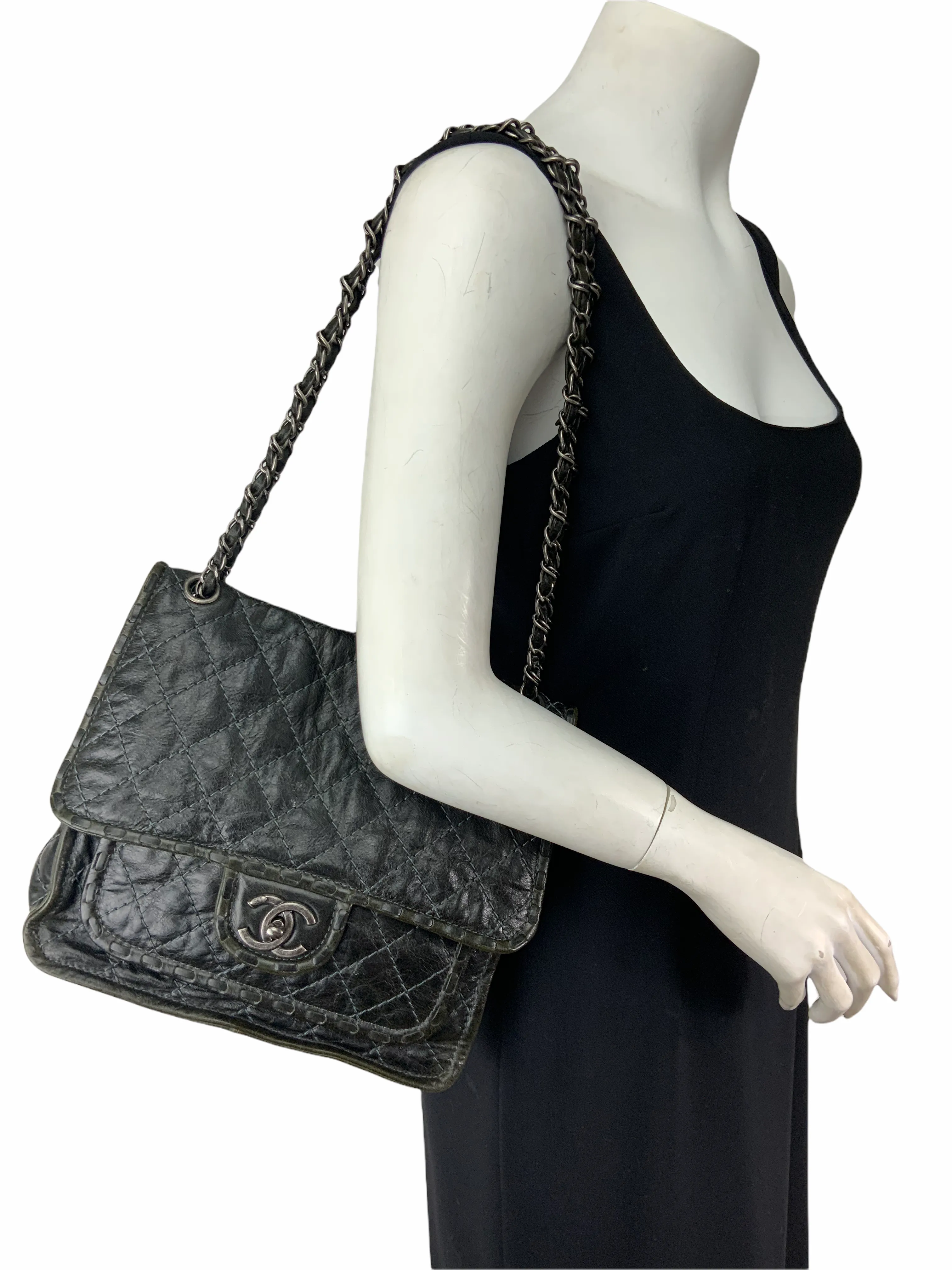 CL Quilted Calfskin Whipstitch Flap Bag 2015