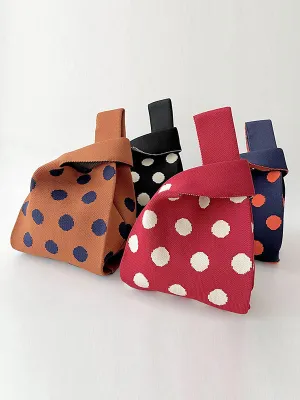 Contrast Color Polka-Dot Split-Joint Woven Bags Handbags