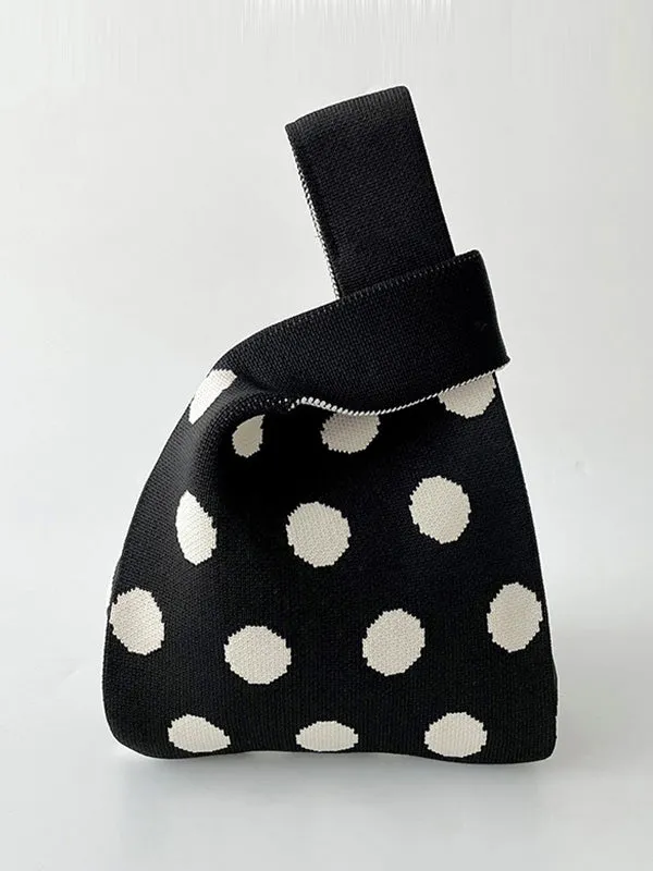 Contrast Color Polka-Dot Split-Joint Woven Bags Handbags