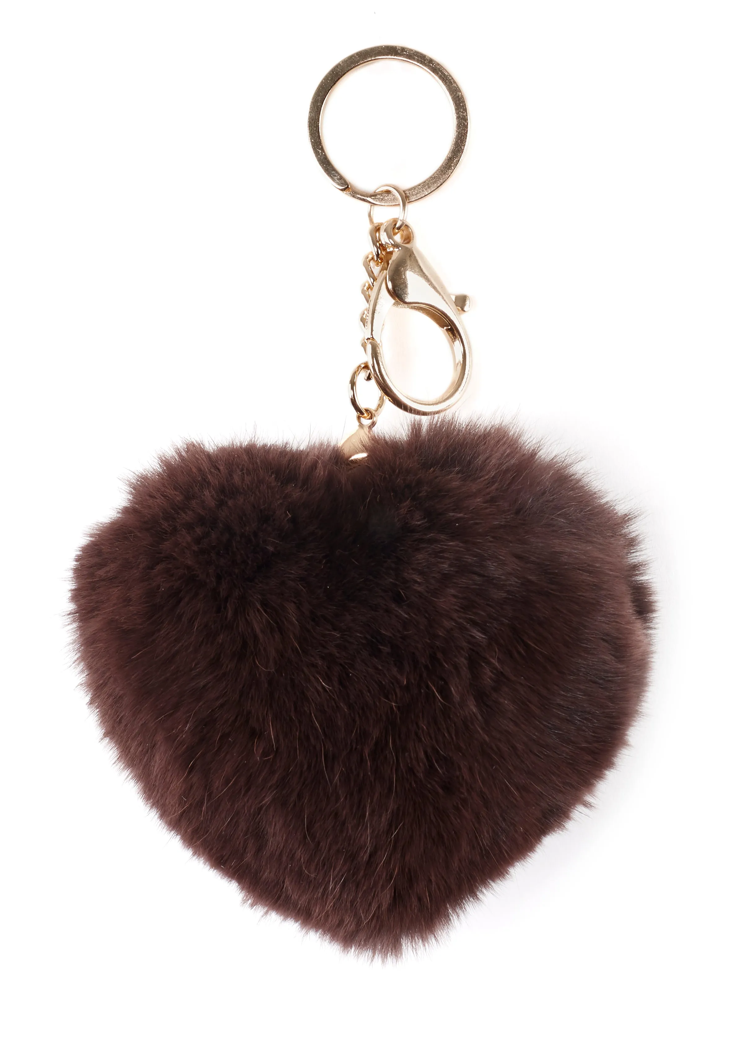 Dark Brown Heart Rabbit Fur Keychain