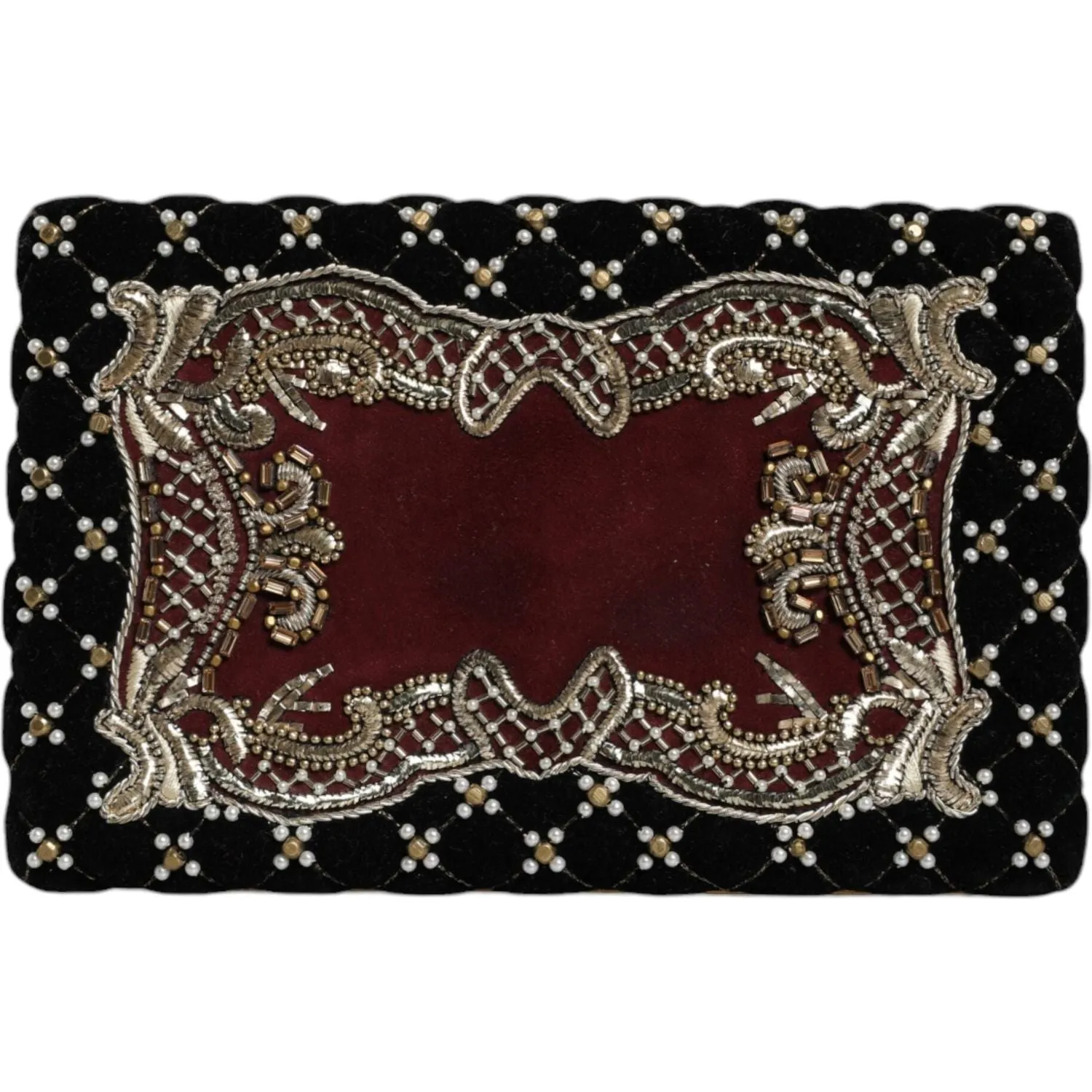 Dolce & Gabbana Bordeaux Black Velvet Gold Frame Clutch Evening Purse Bag