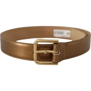 Dolce & Gabbana Bronze Leather Belt with Gold-Toned Buckle