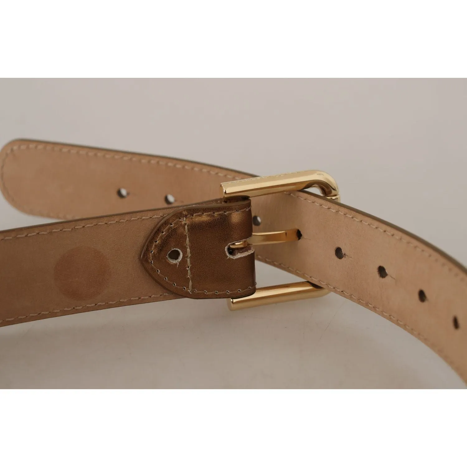 Dolce & Gabbana Bronze Leather Belt with Gold-Toned Buckle