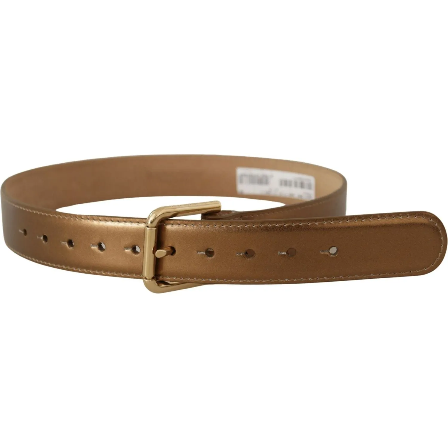 Dolce & Gabbana Bronze Leather Belt with Gold-Toned Buckle