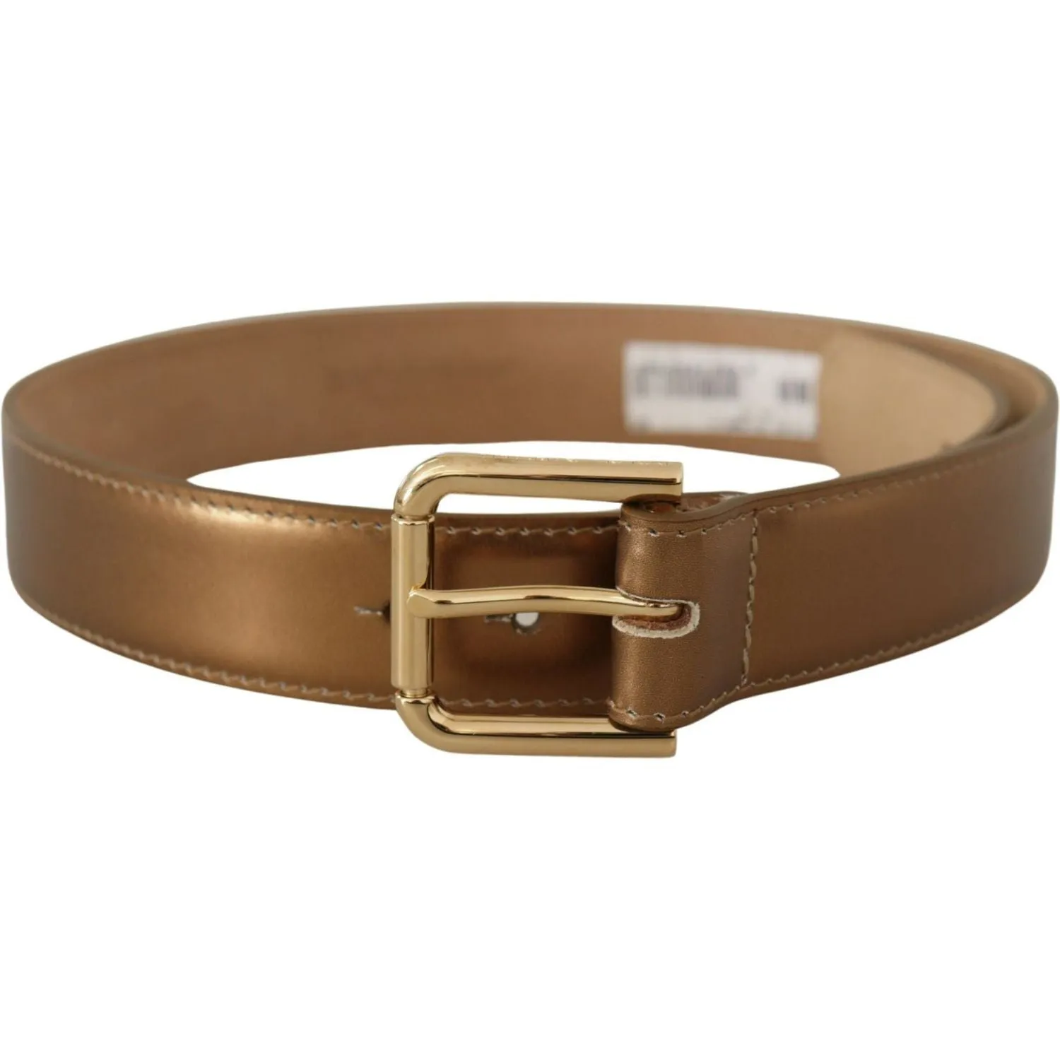 Dolce & Gabbana Bronze Leather Belt with Gold-Toned Buckle