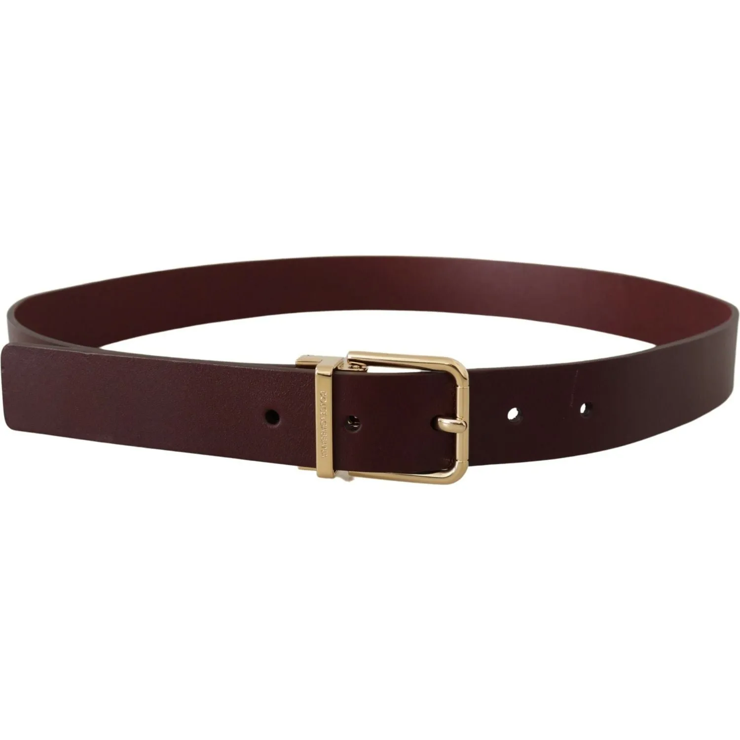 Dolce & Gabbana Elegant Maroon Leather Belt with Gold Buckle