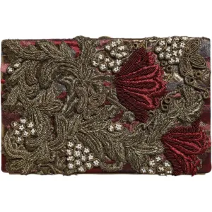 Dolce & Gabbana Maroon Gold Floral Jacquard Gold Frame Clutch Evening Purse Bag