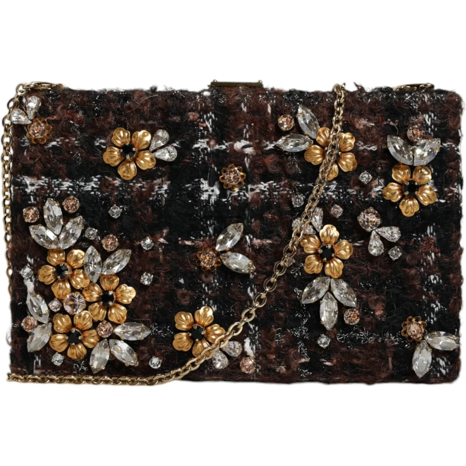 Dolce & Gabbana Multicolor Tweed Floral Clutch Evening Party Purse CrossBody Bag