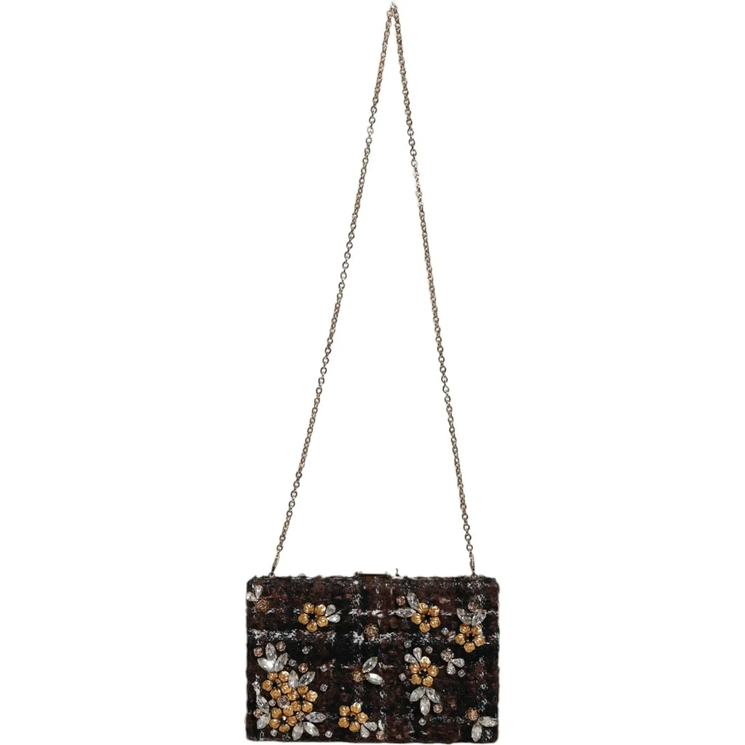 Dolce & Gabbana Multicolor Tweed Floral Clutch Evening Party Purse CrossBody Bag